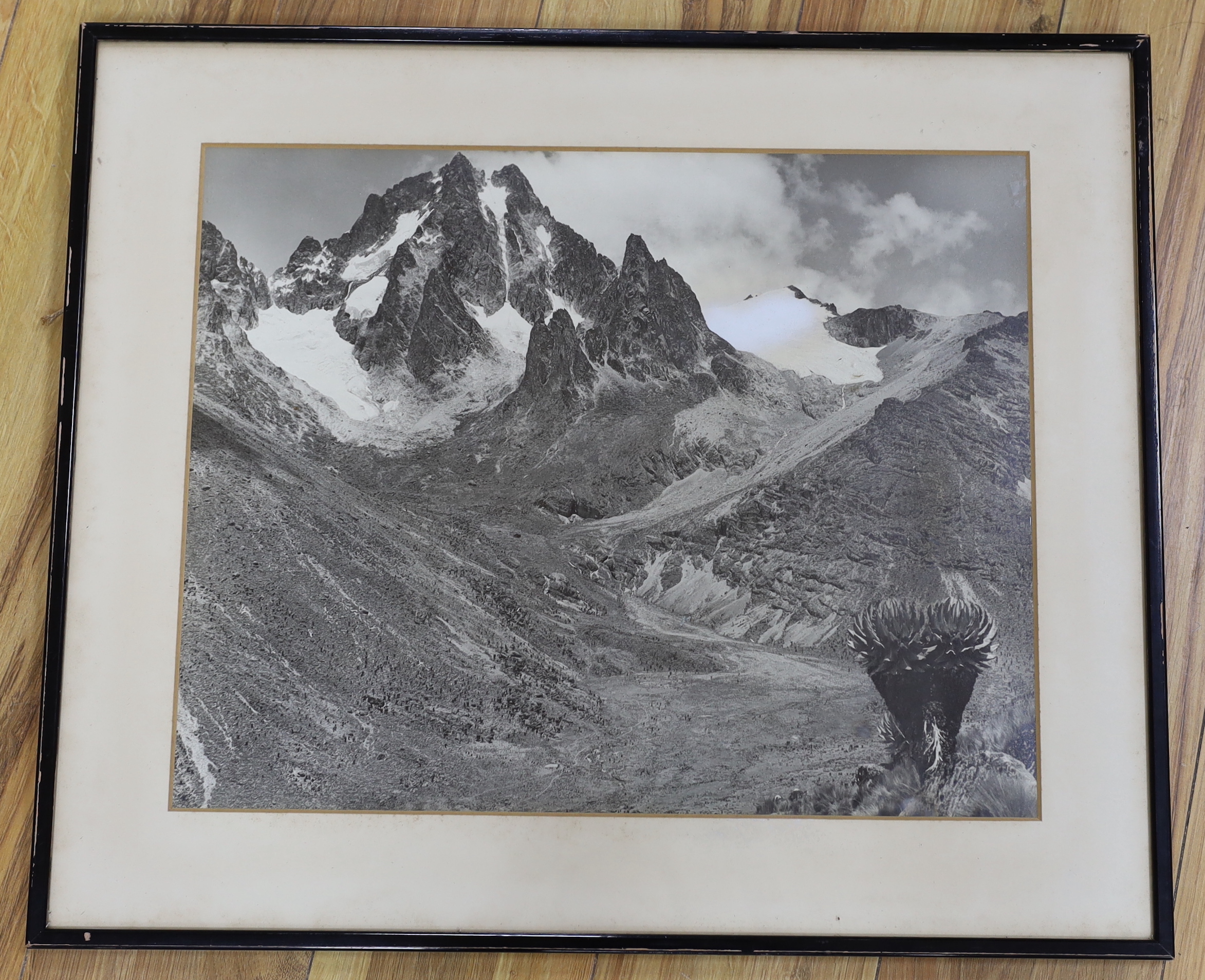 Arthur Firmin (1912-1955) vintage black and white photograph of Mount Kenya, details verso, 50 x 39cm